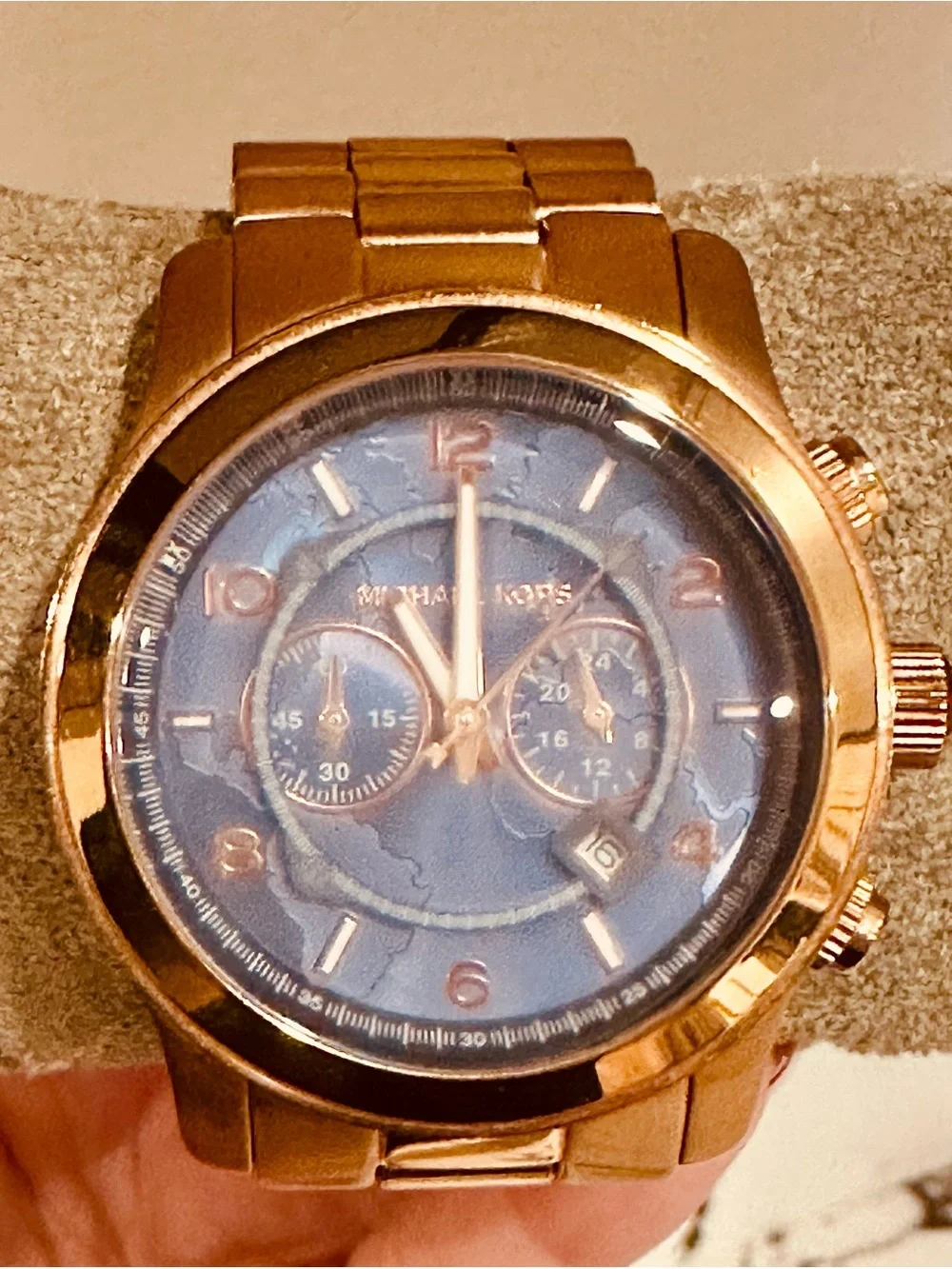 Michael Kors Watch Hunger Stop Limited Edition MK-9558 Rose Gold Blue World Dial